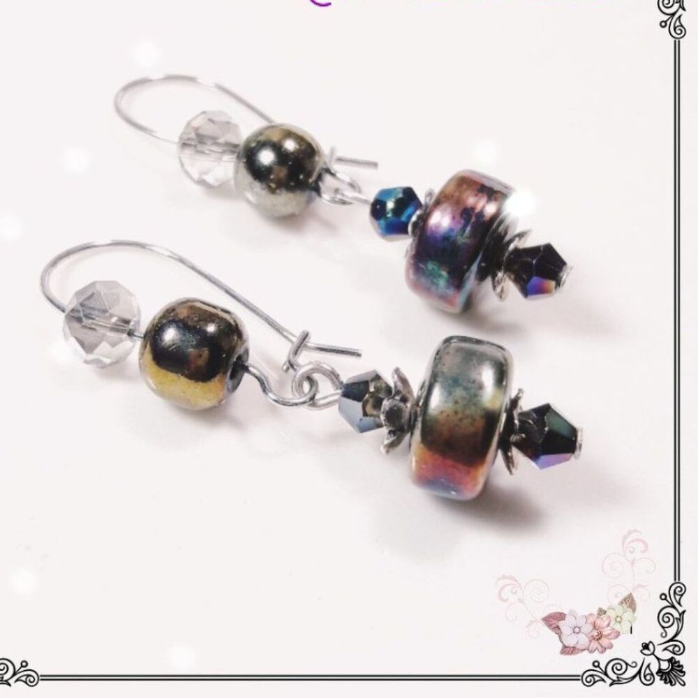 NEW Earrings Oil spill goth urban glass dangle earrings mix  faceted g 084#fs